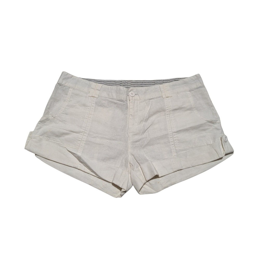 Vanity‎ Shorts Womens 9 Cream Linen Cotton Blend Utility Cuffed Coastal Summer